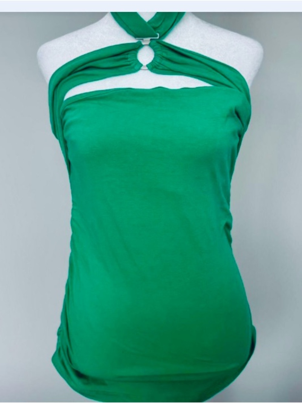 Moda International Emerald Green Tube Top Strap Around Neck Ruched Sides Medium